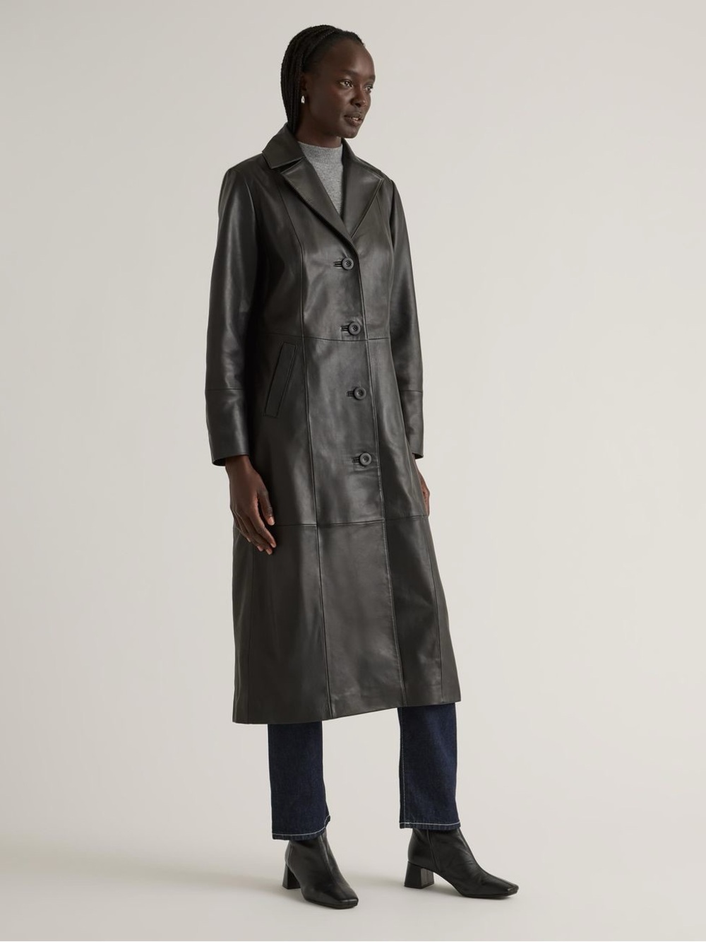 Quince 100% Long Leather Trench Coat NWT XS